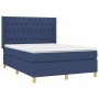 Letto a Molle con Materasso e LED Blu 140x200 cm in Tessuto