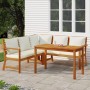 Set da Pranzo Giardino 4pz con Cuscini Legno Massello di Acacia