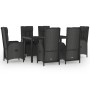 Set da Pranzo Giardino 7pz Nero e Grigio con Cuscini Polyrattan