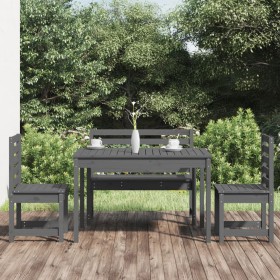 Set da Pranzo per Giardino 4pz Grigio in Legno Massello di Pino