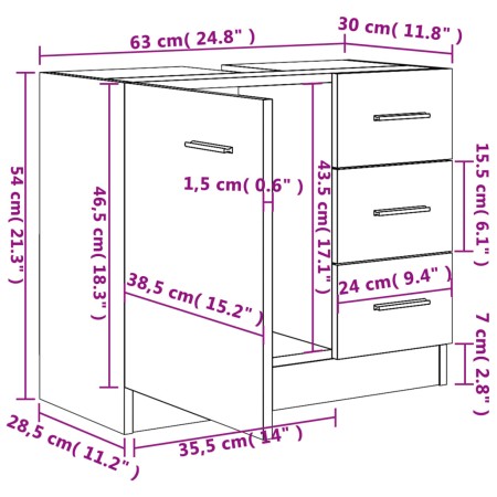 Mobile Sottolavabo Rovere Sonoma 63x30x54 cm Legno Multistrato