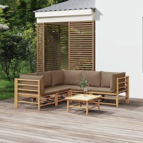 Set Salotto da Giardino 6pz con Cuscini Tortora Bambù