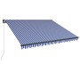 Tenda da Sole Retrattile Manuale con LED 450x300cm Blu e Bianco