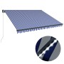 Tenda da Sole Retrattile Manuale con LED 450x300cm Blu e Bianco