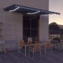 Tenda da Sole Retrattile Manuale con LED 600x300cm Blu e Bianco