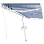 Tenda da Sole Retrattile Manuale LED 500x350 cm Blu e Bianca