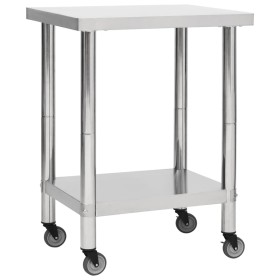 Tavolo da Lavoro Cucina con Ruote 80x30x85 cm in Acciaio Inox