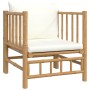 Set Salotto da Giardino 6pz con Cuscini Bianco Crema in Bambù