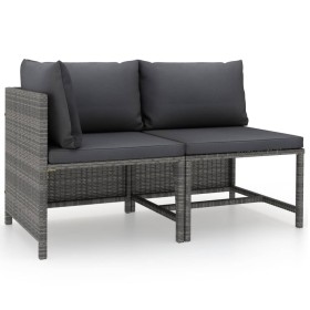 Set Divani da Giardino 2 pz con Cuscini in Polyrattan Grigio