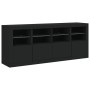 Credenza con Luci LED Nera 163x37x67 cm