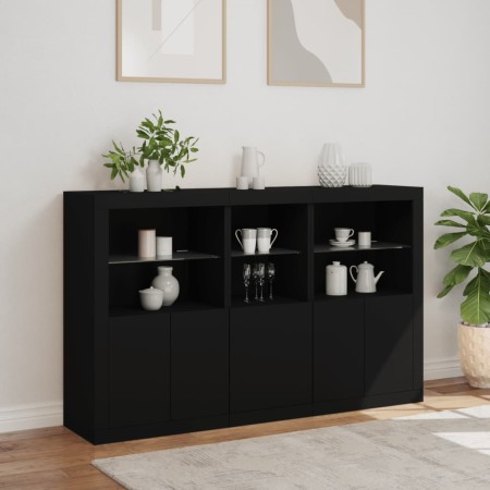 Credenza con Luci LED Nera 162x37x100 cm