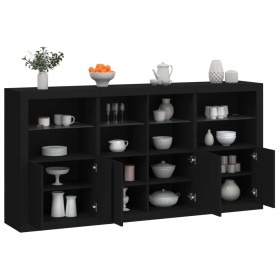 Credenza con Luci LED Nera 202x37x100 cm