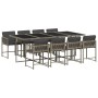 Set da Pranzo da Giardino 9 pz con Cuscini in Polyrattan Grigio