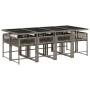 Set da Pranzo da Giardino 9 pz con Cuscini in Polyrattan Grigio
