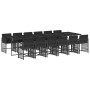 Set da Pranzo da Giardino 13pz con Cuscini Nero in Polyrattan