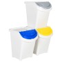 Cestini per Rifiuti Impilabili con Coperchi 3pz Bianchi PP 120L