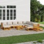 Set Salotto Giardino 12pz Cuscini Grigio Chiaro Legno Massello