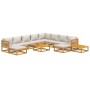 Set Salotto Giardino 12pz Cuscini Grigio Chiaro Legno Massello