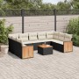 Set Divani da Giardino 10pz con Cuscini in Polyrattan Nero