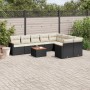 Set Divani da Giardino 10pz con Cuscini in Polyrattan Nero