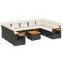 Set Divani da Giardino 10pz con Cuscini in Polyrattan Nero