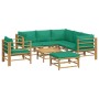 Set Salotto da Giardino 8pz con Cuscini Verdi Bambù