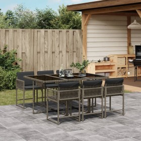 Set da Pranzo da Giardino 7 pz con Cuscini in Polyrattan Grigio