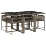 Set da Pranzo da Giardino 7 pz con Cuscini in Polyrattan Grigio