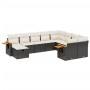 Set Divani da Giardino 10pz con Cuscini in Polyrattan Nero