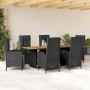 Set da Pranzo da Giardino 7 pz Nero con Cuscini in Polyrattan