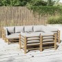 Set Salotto da Giardino 10pz con Cuscini Grigio Chiaro Bambù