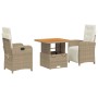 Set da Pranzo da Giardino 3 pz con Cuscini Beige in Polyrattan