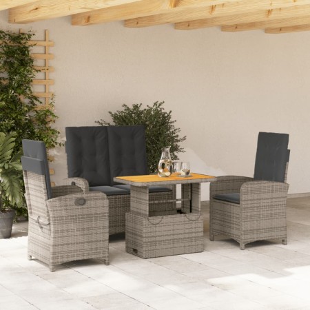 Set da Pranzo da Giardino 4 pz con Cuscini in Polyrattan Grigio