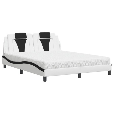 Letto con Materasso Bianco e Nero 160x200cm Similpelle