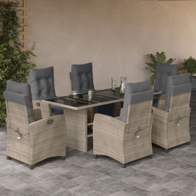 Set da Pranzo da Giardino 7 pz Cuscini Polyrattan Grigio Chiaro