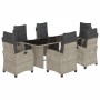 Set da Pranzo da Giardino 7 pz Cuscini Polyrattan Grigio Chiaro