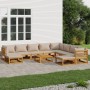 Set Salotto da Giardino 11pz con Cuscini Tortora Legno Massello