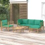 Set Salotto da Giardino 6pz con Cuscini Verdi Bambù