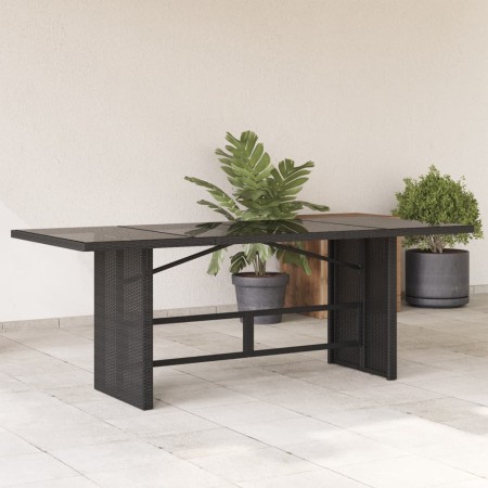 Tavolo da Giardino Piano in Vetro Nero 190x80x75 cm Polyrattan