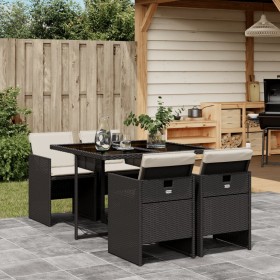 Set da Pranzo da Giardino 5 pz Nero con Cuscini in Polyrattan