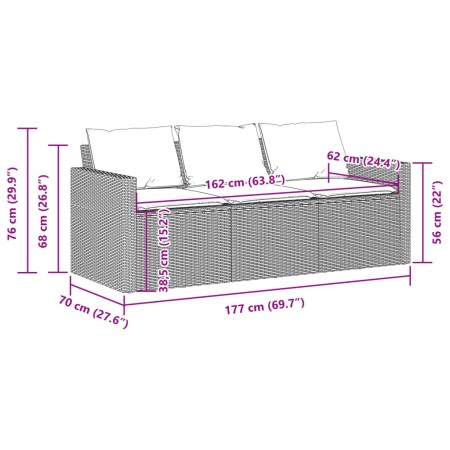 Divano da Giardino con Cuscini 3 Posti Grigio Chiaro Polyrattan