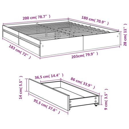 Giroletto Cassetti Rovere Marrone 180x200 cm Legno Multistrato