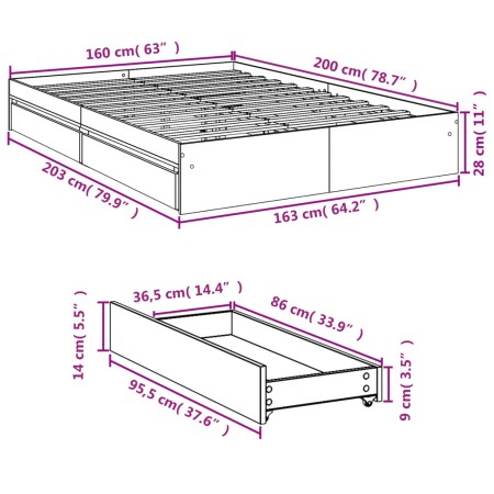 Giroletto Cassetti Rovere Marrone 160x200 cm Legno Multistrato