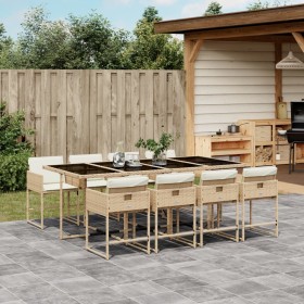 Set da Pranzo da Giardino 9 pz con Cuscini Beige in Polyrattan