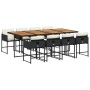 Set da Pranzo da Giardino 9 pz con Cuscini Nero in Polyrattan