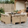 Set da Pranzo da Giardino 9 pz con Cuscini Beige in Polyrattan