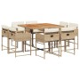 Set da Pranzo da Giardino 9 pz con Cuscini Beige in Polyrattan