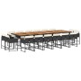 Set da Pranzo da Giardino 17 pz con Cuscini Nero in Polyrattan