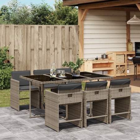 Set da Pranzo da Giardino 7 pz con Cuscini in Polyrattan Grigio