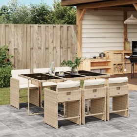 Set da Pranzo da Giardino 7 pz con Cuscini Beige in Polyrattan